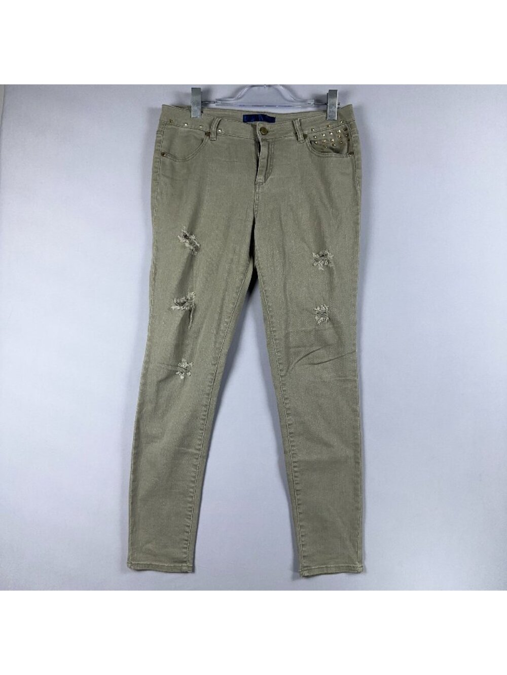 Tinsel Jeans Size 31 Distressed Skinny Mid Rise Studded Accents Khaki Light Wash